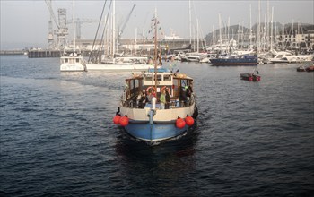 The St Mawes ferry arriving in the harbour, Falmouth, Cornwall, England, UK