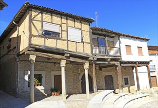 Traditional half-timbered architecture village buildings, Cuacos de Yuste, La Vera, Extremadura,