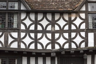 Sixteenth century half timbered architecture details of buildings in High Street, Potterne