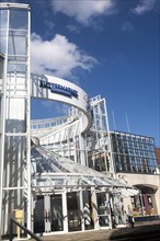 Modern glass and steel architecture of the Buttermarket shopping centre in the town centre of