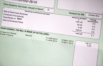 Close up of local authority Council Tax bill, UK