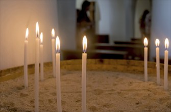 Sacrificial candles in a church, Naxos, Cyclades, Greece, Europe