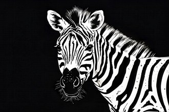 Black and white line art zebra, AI generated