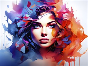 AI generated abstract portrait in vector art foundation watercolor textures with overlapping