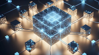 Interconnected cubes symbolizing a blockchain network, AI generated