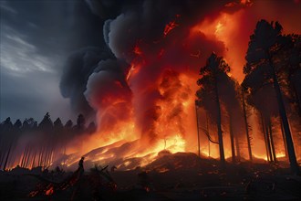 California forest fire out of control, AI generated