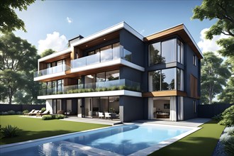 Three dimensional render of a modern ecological real estate residential house, AI gnerated, AI