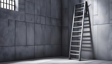 Three dimensional render of ladder leaning against a wall, AI generated