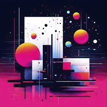 Minimalist illustration featuring abstract shapes in neon colors to convey fun and ease, AI