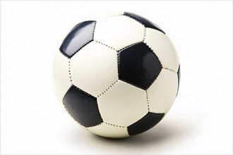 Black and white soccer ball on white studio background. Generative Ai, AI generated