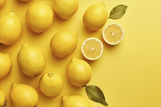 Lemons on yellow background. KI generiert, generiert AI generated