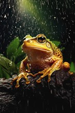 Goliath frog, Conraua goliath, under water droplets from a cascade, AI generated