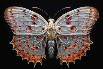 Stylized colored morph butterfly on a black background, AI generated