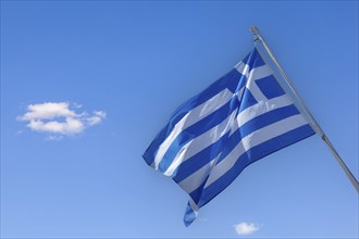 Greek flag waving in the wind, Greece, Europe