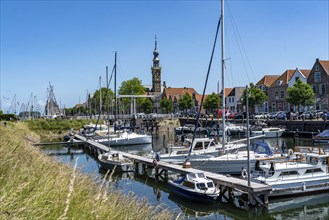 The town of Veere, province of Zeeland, marina, sailing harbour, tower of the old town hall,