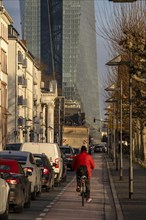 Inner city traffic, street Schöne Aussicht, with cycle lane, the building of the European Central