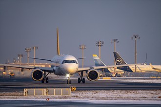 Flypgs.com, Pegasus aircraft on the taxiway to Runway West, Frankfurt Airport FRA, Fraport, in