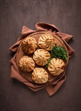 Deep-fried khinkali, khinkali with meat, traditional Georgian dish, no people