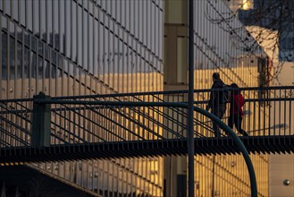 Pedestrians on a bridge over Segerothstraße, in Essen, behind Limbecker Platz shopping centre