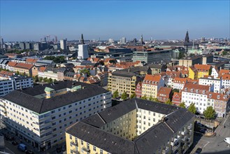 Panoramic view over the city centre of Copenhagen, from Christianshavn to the city centre, Denmark,