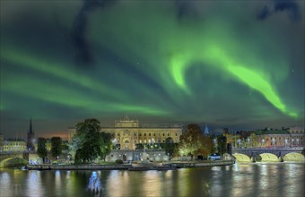 Northern Lights over Riksdagshuset Parliament Stockholm Sweden