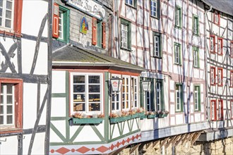 Monschau, Old Town, Eifel, North Rhine-Westphalia, Germany, half-timbered houses along the Rur, on