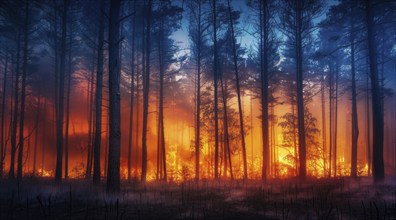 Natural disaster, forest fire raging, AI generated