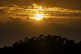 Sunset over the bay of Sant Antoni, Ibiza, Balearic Islands, Mediterranean Sea, Spain, Europe