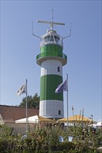 lighthouse, flags, sunshades, Bülk, Strande, Schleswig-Holstein, Germany, Europe