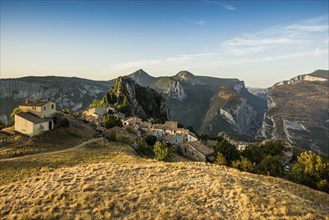 Mountain village, sunrise, Rougon, Verdon Gorge, Gorges du Verdon, Alpes-de-Haute-Provence