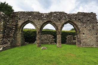 Arches, nave, ruins of Cymer Abbey, former Cistercian abbey, Dolgellau, Gwynedd, Wales, Great