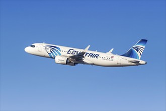 An Egyptair Airbus A320neo aircraft with the registration SU-GFQ at Munich Airport, Germany, Europe