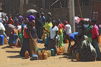 South Ethiopia, market in Jinka, locals in colourful clothes, market scene, Ethiopia, Africa