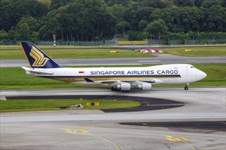 A Boeing 747-400F (SCD) aircraft of Singapore Airlines Cargo with the registration 9V-SFI at Changi