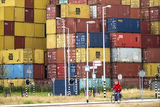 Europoort harbour, Waalhaven area, large container stack, warehouse, at RST Container Terminal,