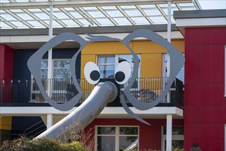 Elephant trunk slide at a day care centre in Essen, North Rhine-Westphalia, Germany, Europe