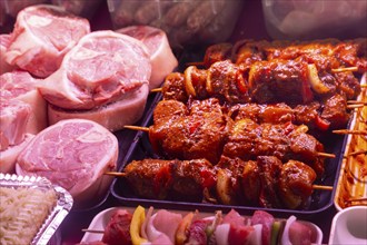 Meat counter in a butcher's shop