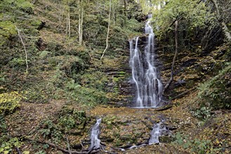 Klidingen waterfall in autumn, Vulkaneifel, Rhineland-Palatinate, Germany, Europe