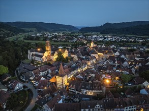 The old town of Gengenbach at the blue hour, with the Haigeracher Tor, former Benedictine abbey,