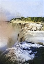 Niagara Falls, Canada, USA, Historical, digitally restored reproduction from a 19th century