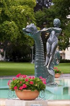 Sculpture with mermaid on the promenade in Vevey on Lake Geneva, Vaud, Switzerland, Europe