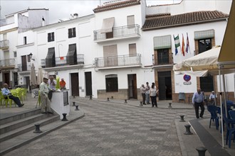 People in plaza village of Aroche, Sierra de Aracena, Huelva province, Spain, Europe