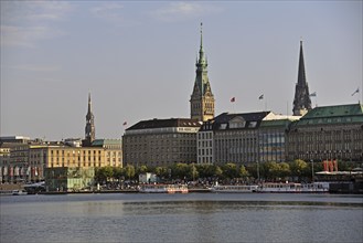 Europe, Germany, Hanseatic City of Hamburg, Jungfernstieg, Inner Alster Lake, View to the City