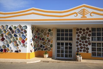 Ceramic trader, decoration facade, near Sagres, Algarve, Portugal, shop decoration of a ceramic