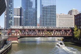 Chicago L Elevated elevated metro railway on a bridge public transport in Chicago, USA, North