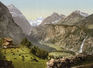 On the way to the Pantenbrücke, with view on Todi and Schreienbach, Glarus, Switzerland, Historic,