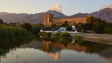 Evening light, Whole fortress, Wetland, Water reflection, Mountains, Lefka Ori, Taverna, Reed