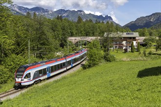 Stadler FLIRT regional train Regional train of BRB Bayerische Regiobahn in Bischofswiesen, Germany,