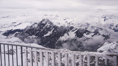 Onset of winter in May, panorama from the summit station of the Nebelhorn, 2224m, to Höfats, 2259m,