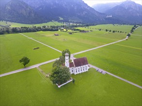 Aerial view of the baroque St. Coloman church near Schwangau in Bavaria, 27.07.2016